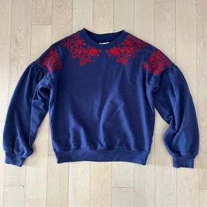 Urban Outfitters Blue and Red Embroidered Crewneck Sweatshirt